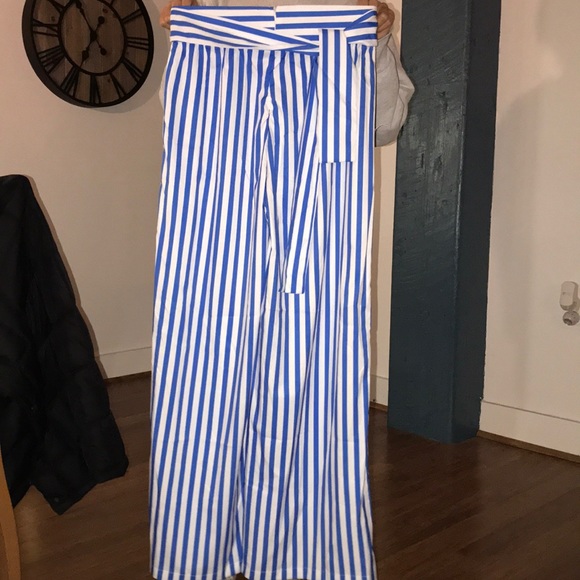 Blue and white striped high waisted pants - Picture 2 of 2